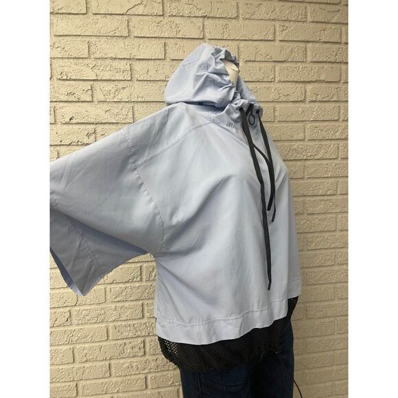 MTA Sport Blue Black Mesh Hemline Hooded Windbreaker Size L - Picture 6 of 10